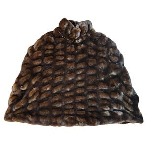 Pamela McCoy Black Diamond Faux Fur Textured Poncho Brown Funnel Neck O/S